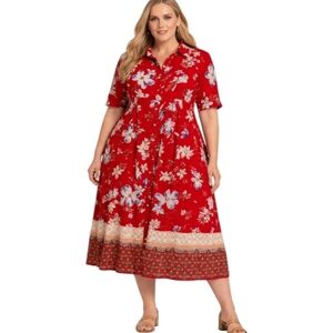 Woman Within Red Floral Midi Dress